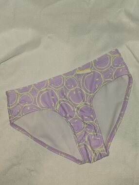 Justice Girl Small 7/8 Purple with Neon Green Smiley Print Bikini Bottoms NWOT